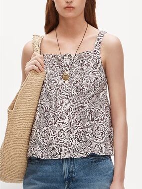 J. Crew Floral Square-Neck Tank Top - Brown & White
